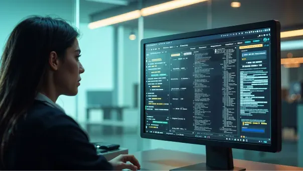 Engineer reviewing a custom-built software dashboard on a large monitor