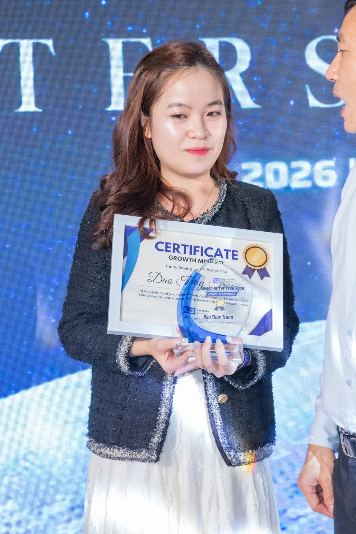 A Growth Mindset award presented at the Eastgate year-end event