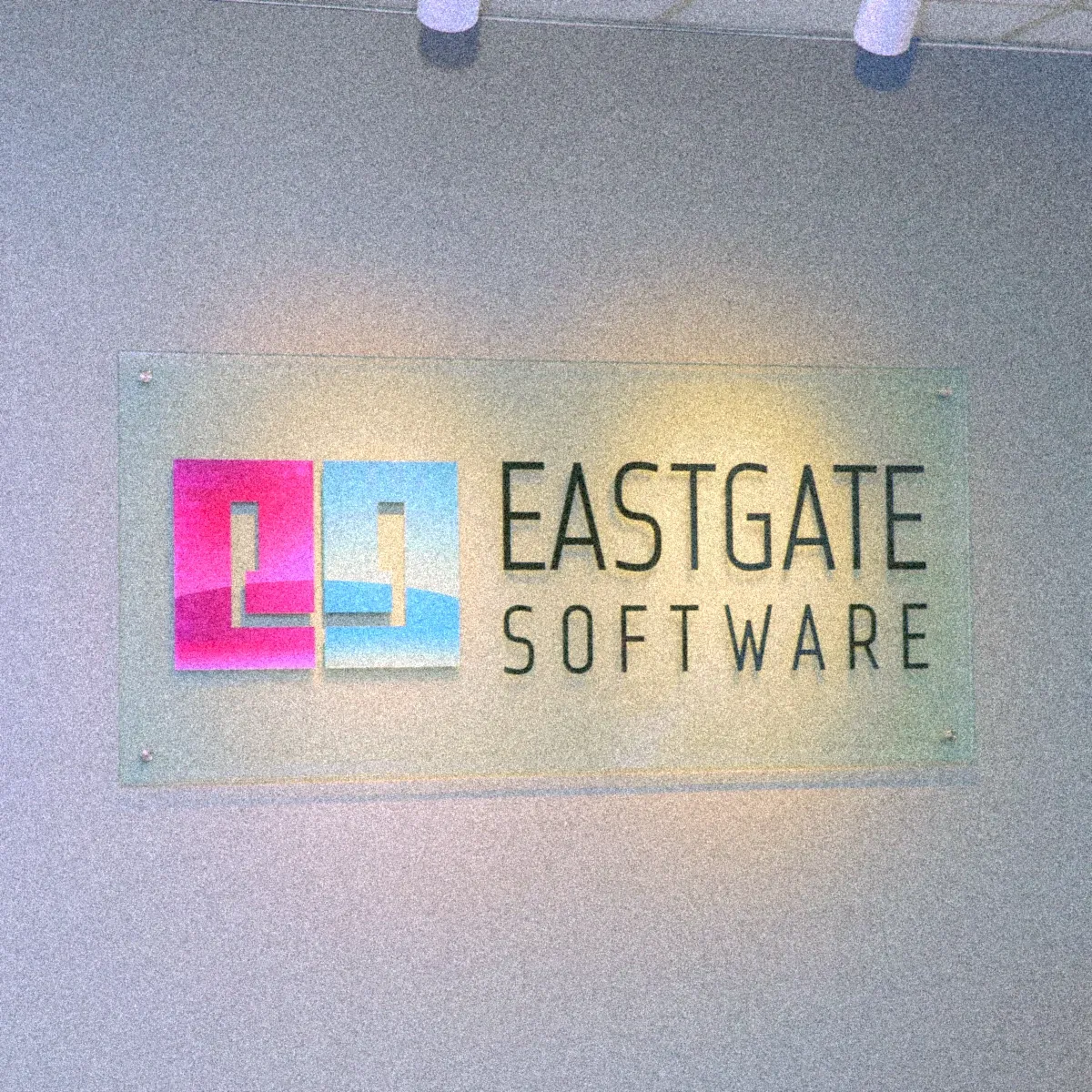 The Eastgate Software logo on the office wall