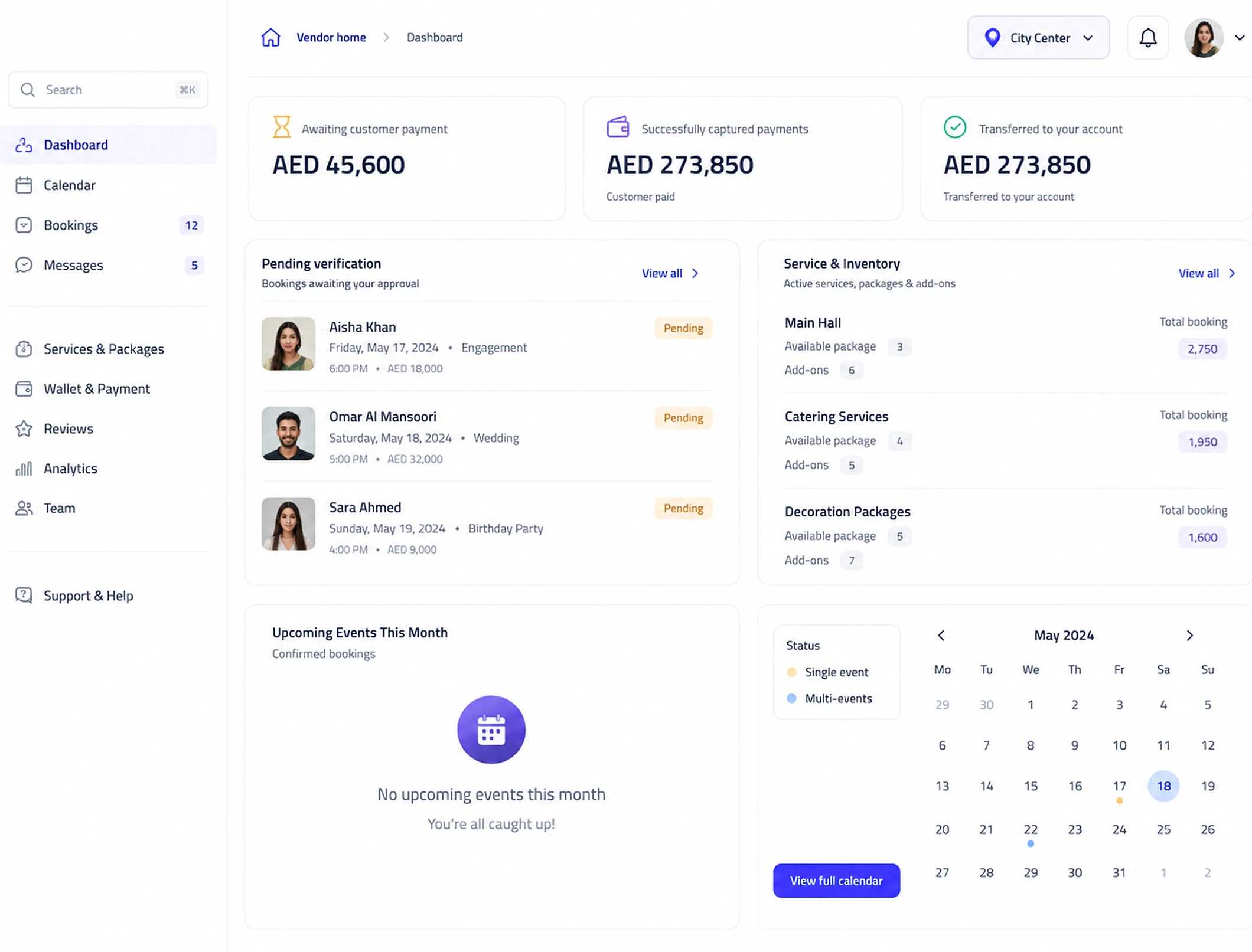 Unified web and mobile platform connecting event venues, vendors, and advisors