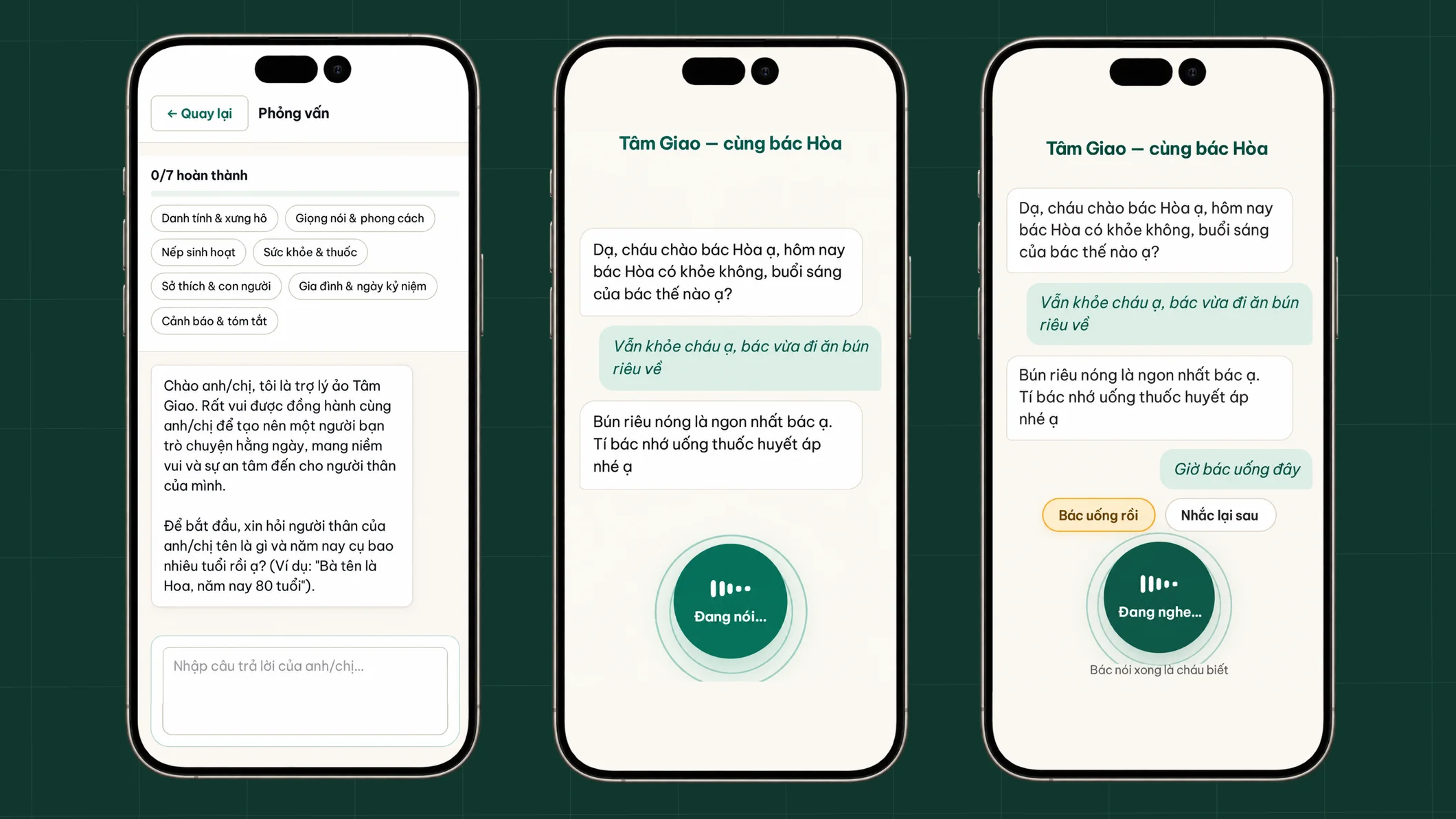 Voice-first PWA where a Claude agent holds daily Vietnamese conversations
